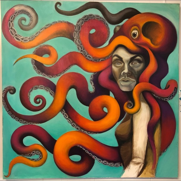 36”x36” Oil on Canvas Octopus Couture Original Art - Picture 1 of 12